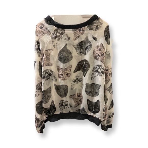 H&M girl’s size 8-9 cat print long sleeve sheer shirt - Picture 1 of 14